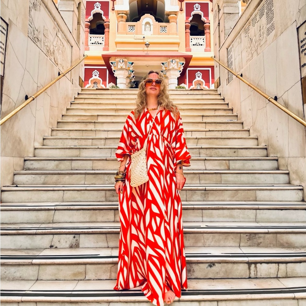 Orange Printed Maxi Dress - Women Dresses Maxi, Large